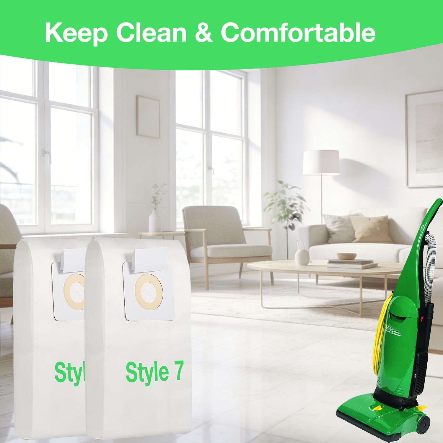 8 pack Style 7 Vacuum Bags Compatible with Bissell PowerForce Upright Vacuum 1739 3522 3525 71Y7 PowerGlide 3545 Plus 3350 3550 3553 Lift-Off 3554 Powertrak 6592 Replacement Dust Bags 32310