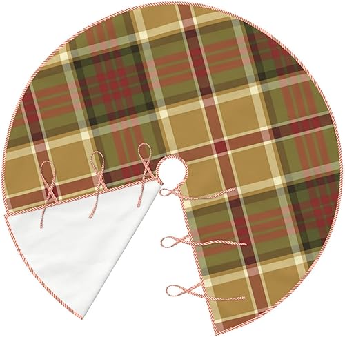 Miniatura 3 de Falda de árbol de Navidad de 30 pulgadas, color dorado, verde y rojo, de lino rústico a cuadros, falda de árbol de Navidad para fiestas de