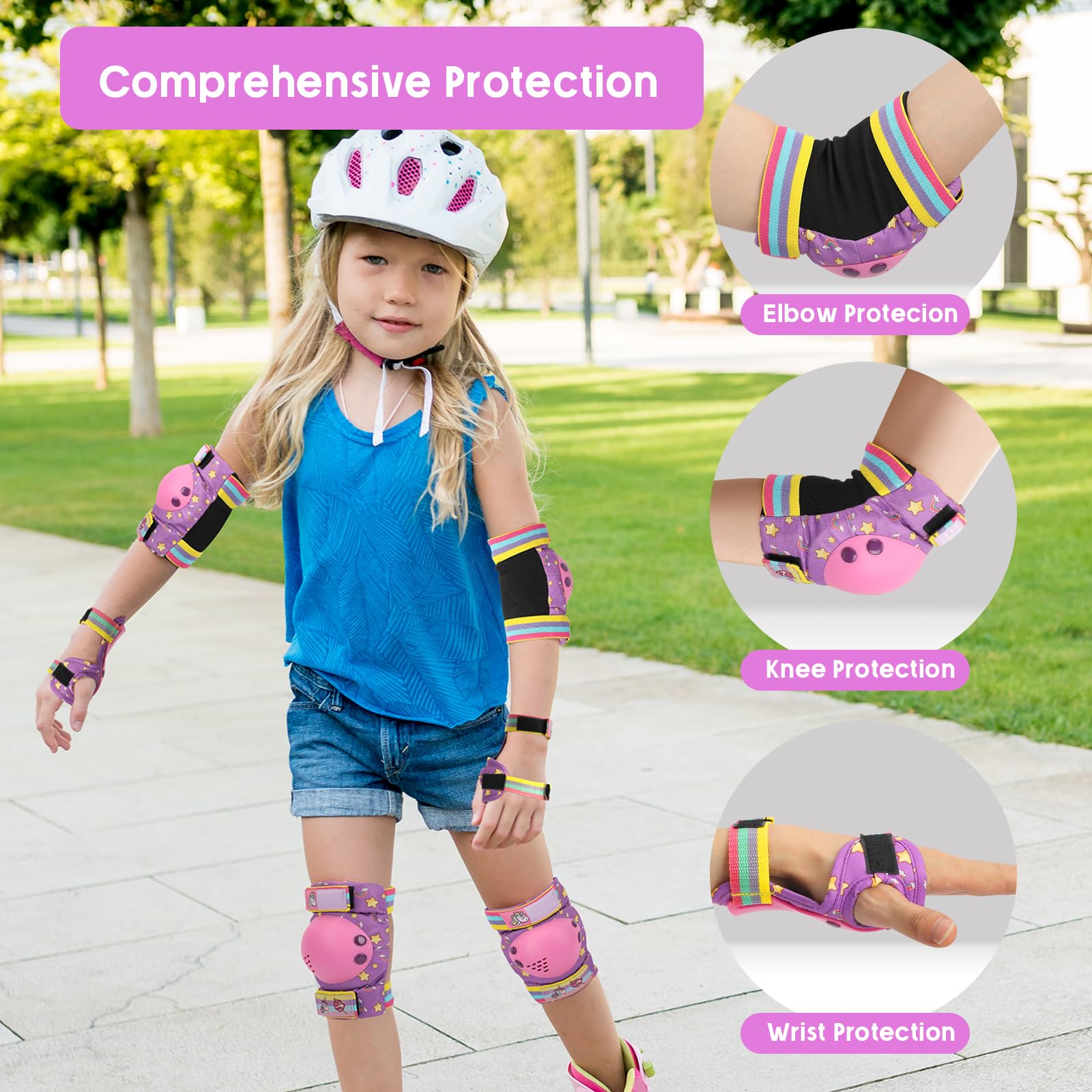 Kids Knee Pads for Girls Boys Toddler 3-8 Years Old Knee and Elbow Pads with Wrist Guards Youth Protective Gear Set for Skateboard Cycling Roller Bike Inline Scooter Skating