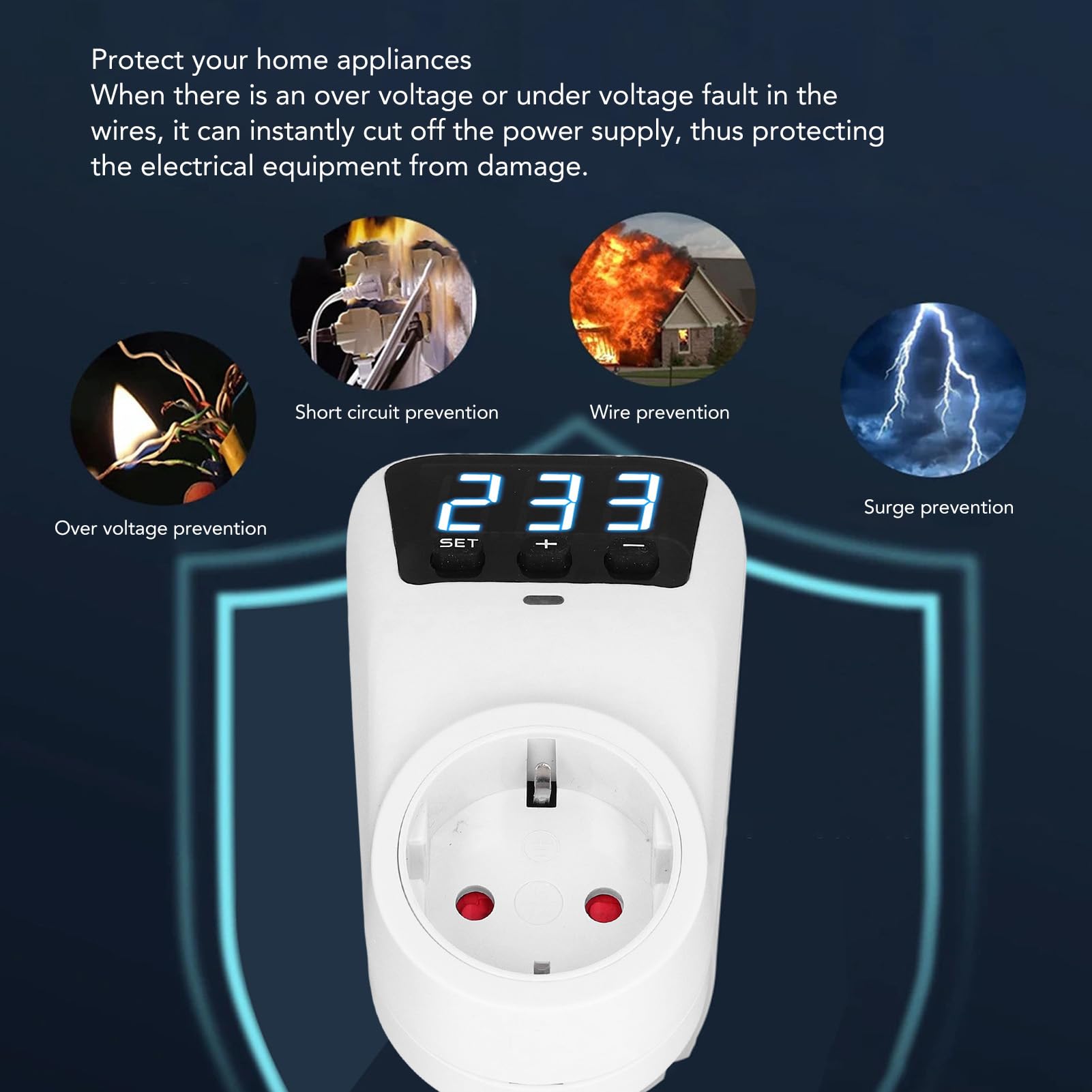 Protector contra Sobretensiones, Protector Regulador De Voltaje De Montaje En Pared para Electrodomésticos, Salida De Caída De Voltaje 230V 16A 3680 Vatios Pantalla LED