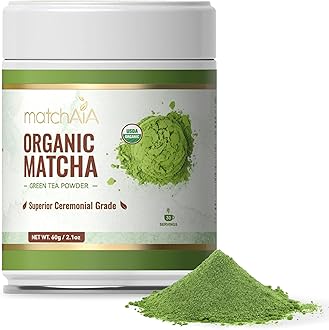 MatchAiA Organic Ceremonial Matcha Green Tea Powder - Superior Ceremonial Grade, First Spring Harvest, USDA Certified, 100% Pure - Sugar Free, Gluten Free (60g / 2.1oz Tin)