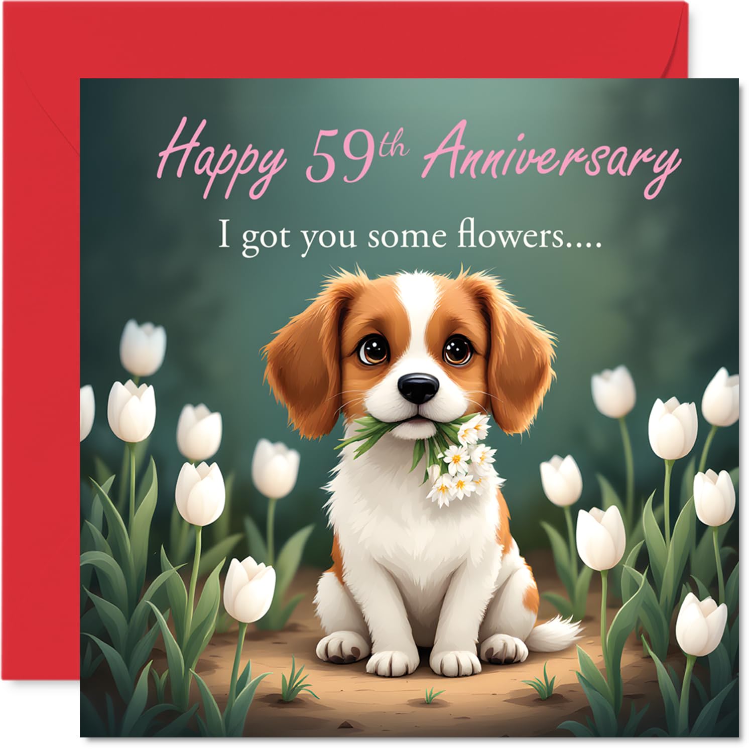 59th Anniversary Card for Women Men - I Got You Flowers - Happy 59 Year Anniversary Card for Husband Companion Wife Partner, 145mm Wedding Anniversaries Greeting Cards