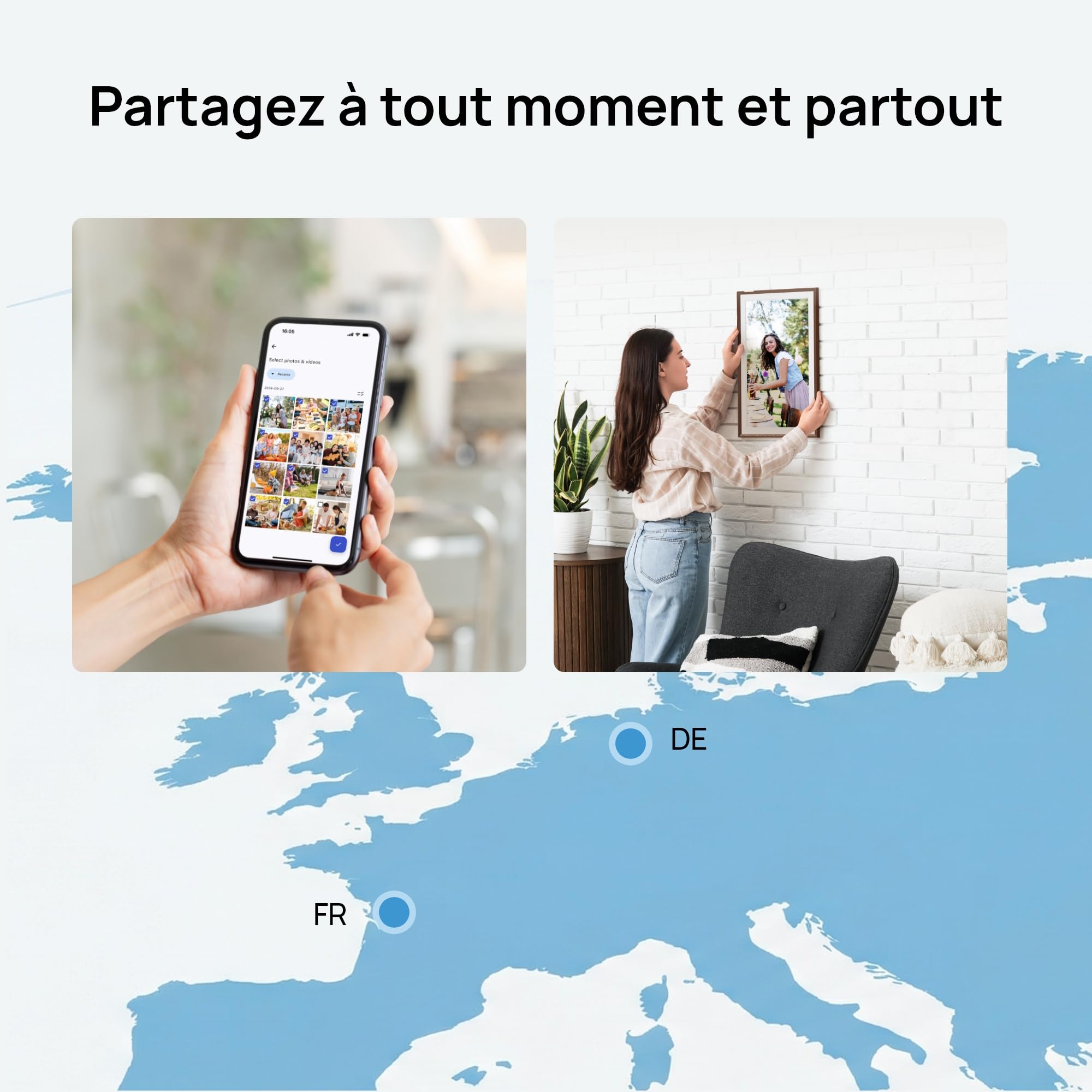ARZOPA Cadres Photo Numérique 15,6 Pouces Stockage Cloud Gratuit et Illimité FHD Écran Tactile Partage à Distance Photos Vidéos Illimitées Via APP Cadre Numérique pour Famille - D15 Marron