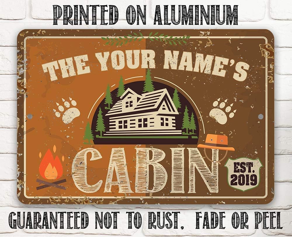 Personalized Family Cabin Metal Sign - Great Lake House Decor, Front Door Entryway and Porch Display, Custom Name and Year Established, 8x12 or 12x8 Use Indoor or Outdoor Metal Tin Sign