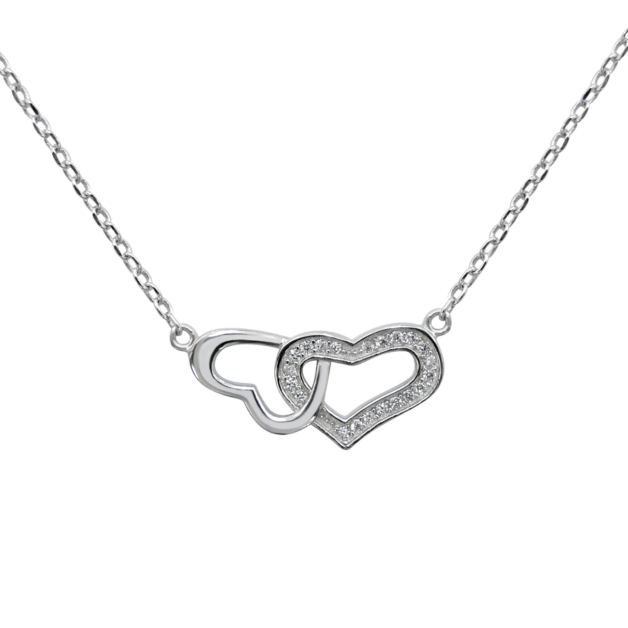 Aura by TJMSterling Silver 0.35 cts White CZ Linking Hearts Pendant in 16" chain