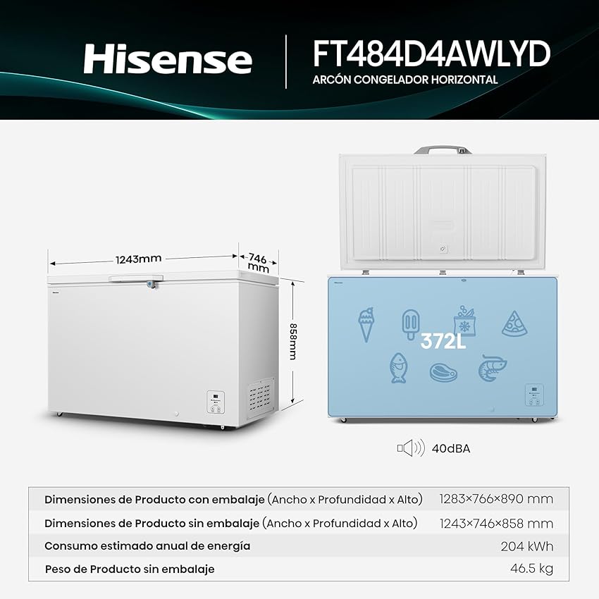 Thumbnail 1 de Hisense FT484D4AWLYD Arcon congelador 372 L blanco 😊
