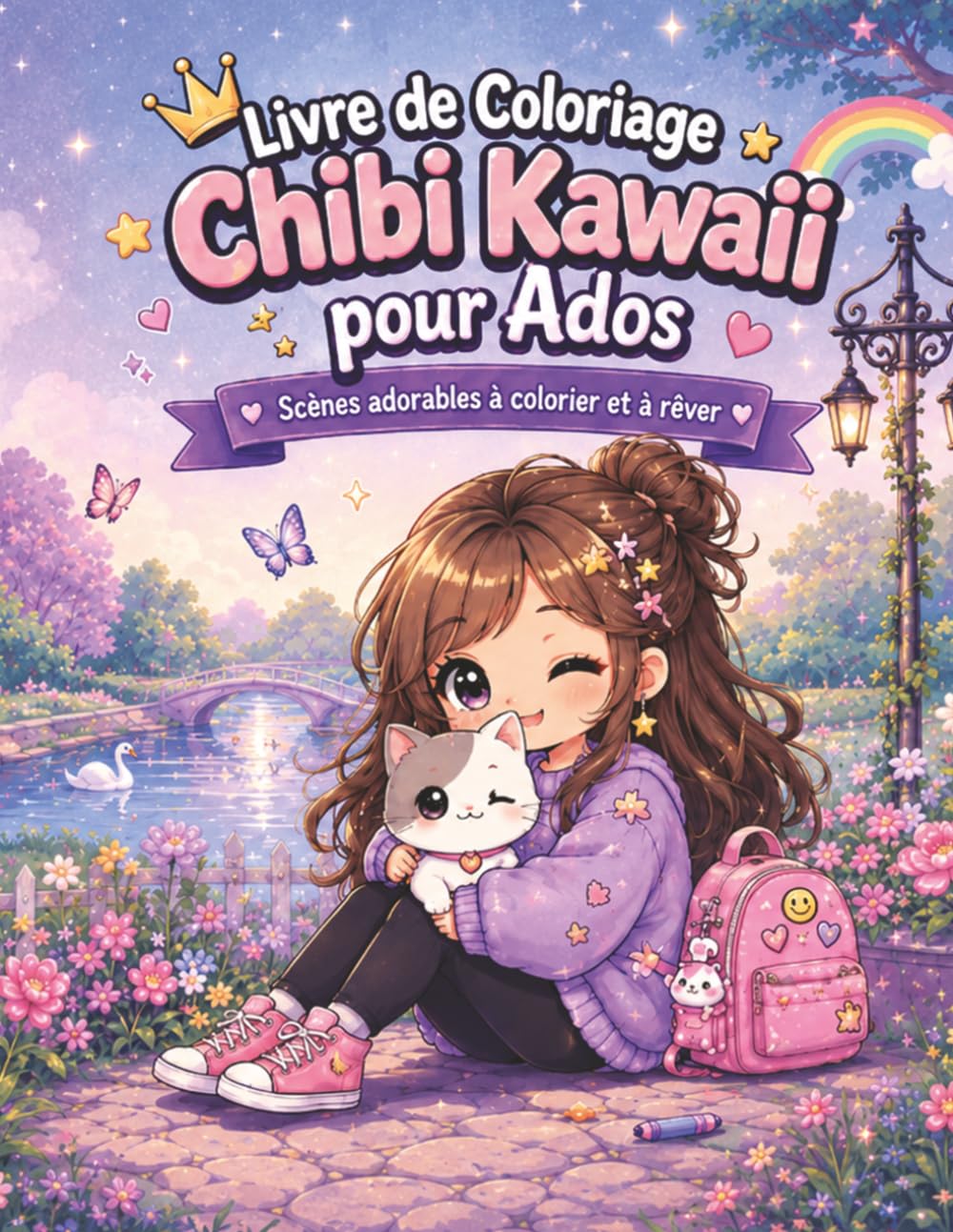 Livre de Coloriage Chibi Kawaii pour Ados: Pages à colorier pour fans de manga cute, loisirs créatifs, fleurs, peluches et scènes amusantes