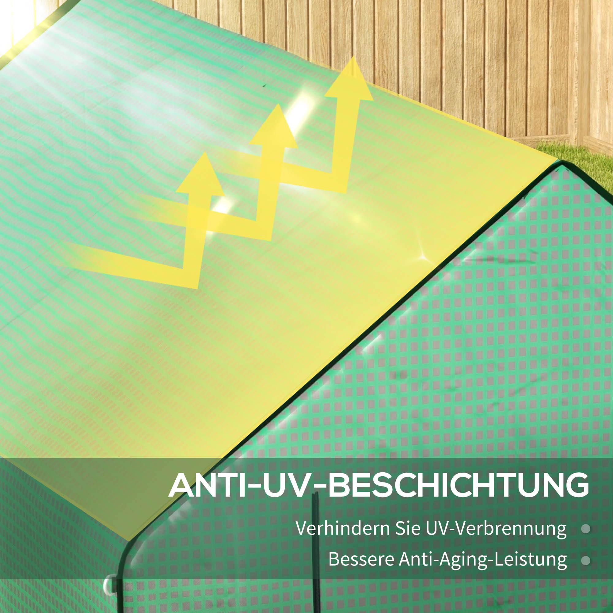 Outsunny Ersatzfolie Ersatzabdeckung mit Rolltür, Gewächshausfolie mit UV-Schutz, Seitenfenster, PE-Folie für Tunnelgewächshaus, Grün NUR Folie 140 x 213 x 190 cm