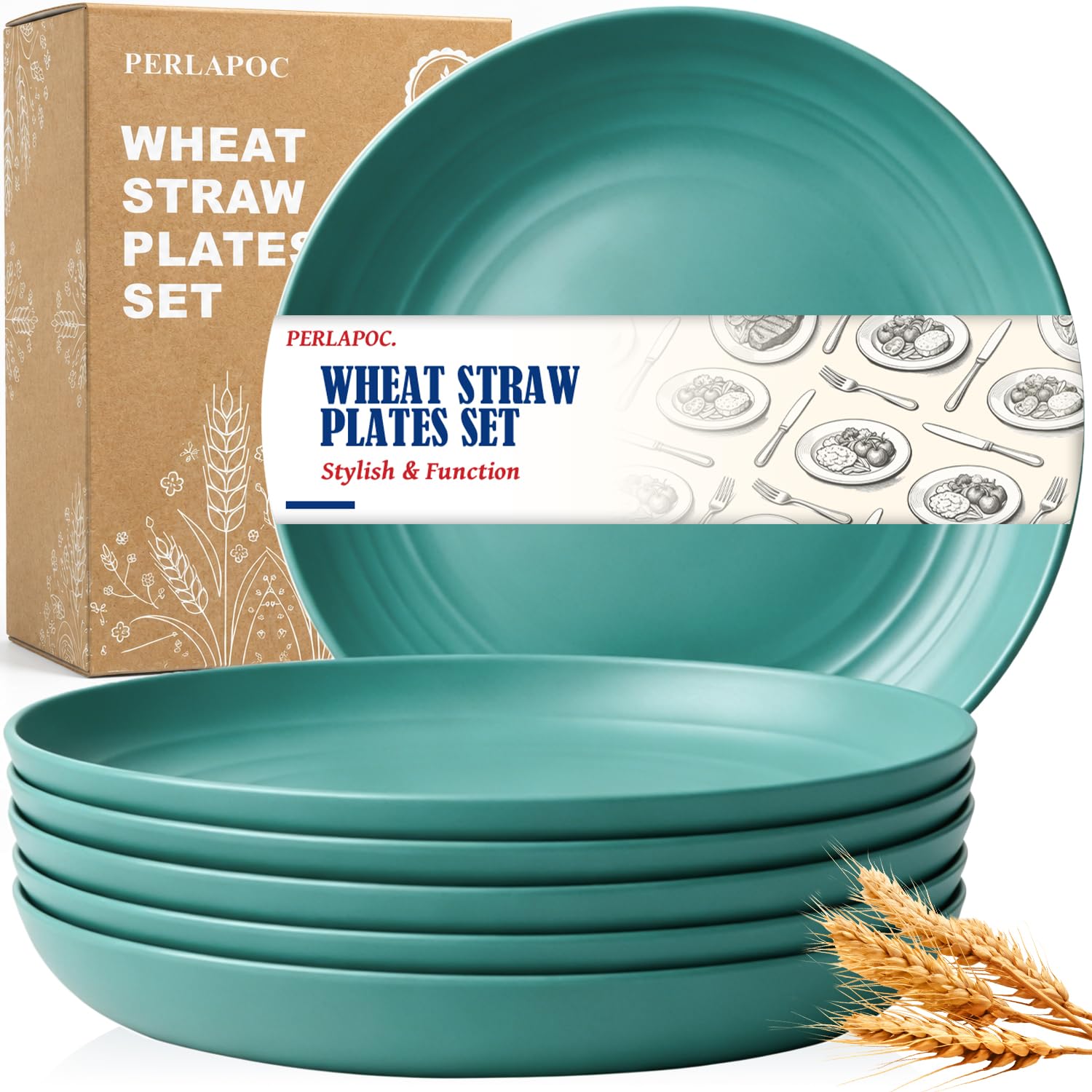 Large Wheat Straw Deep Plates,11In Unbreakable Dinner Plate, Green