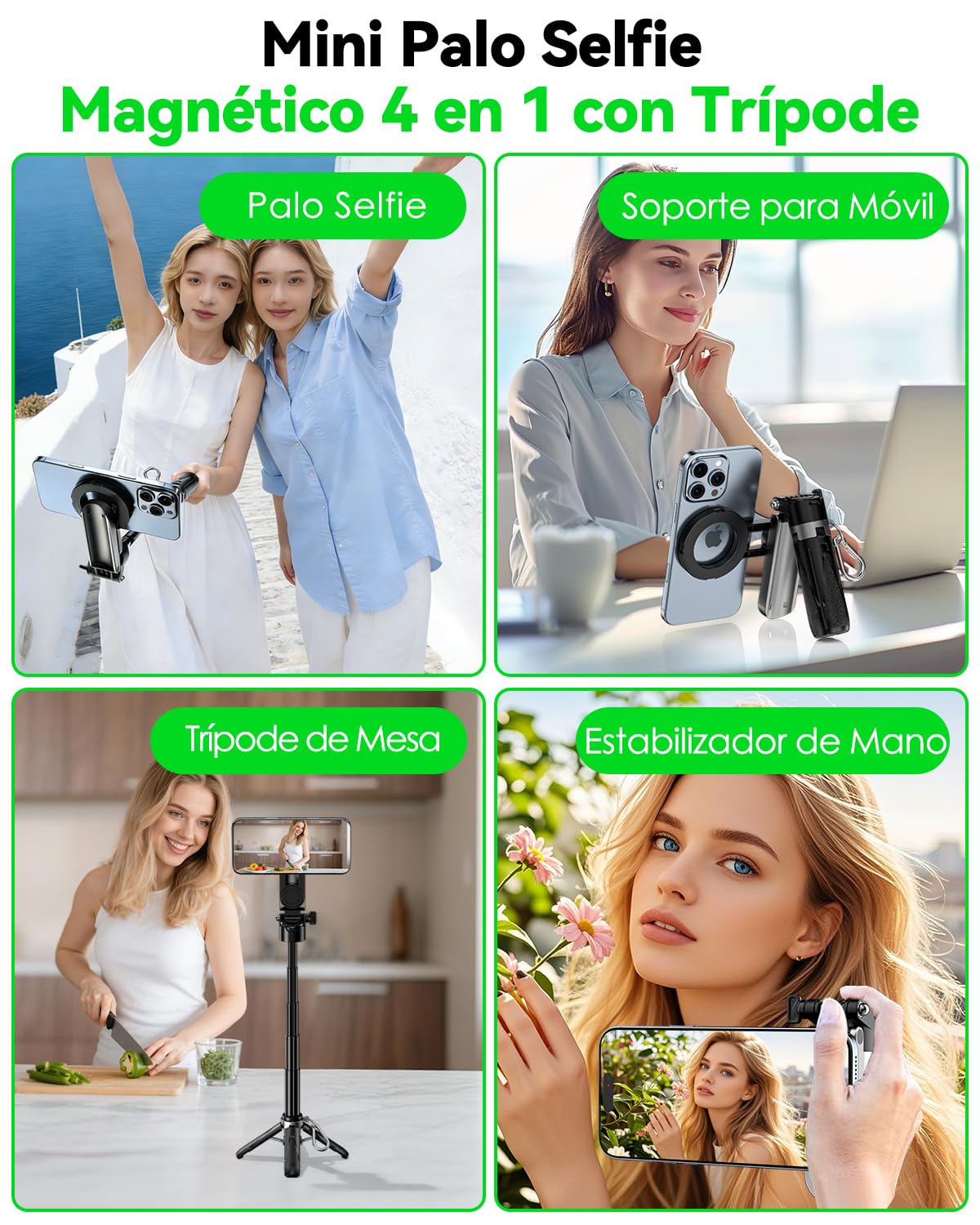 CloudValley trípode magnético multifuncional para selfie y vlog, soporte portátil de bolsillo compatible con MagSafe para iPhone/Android