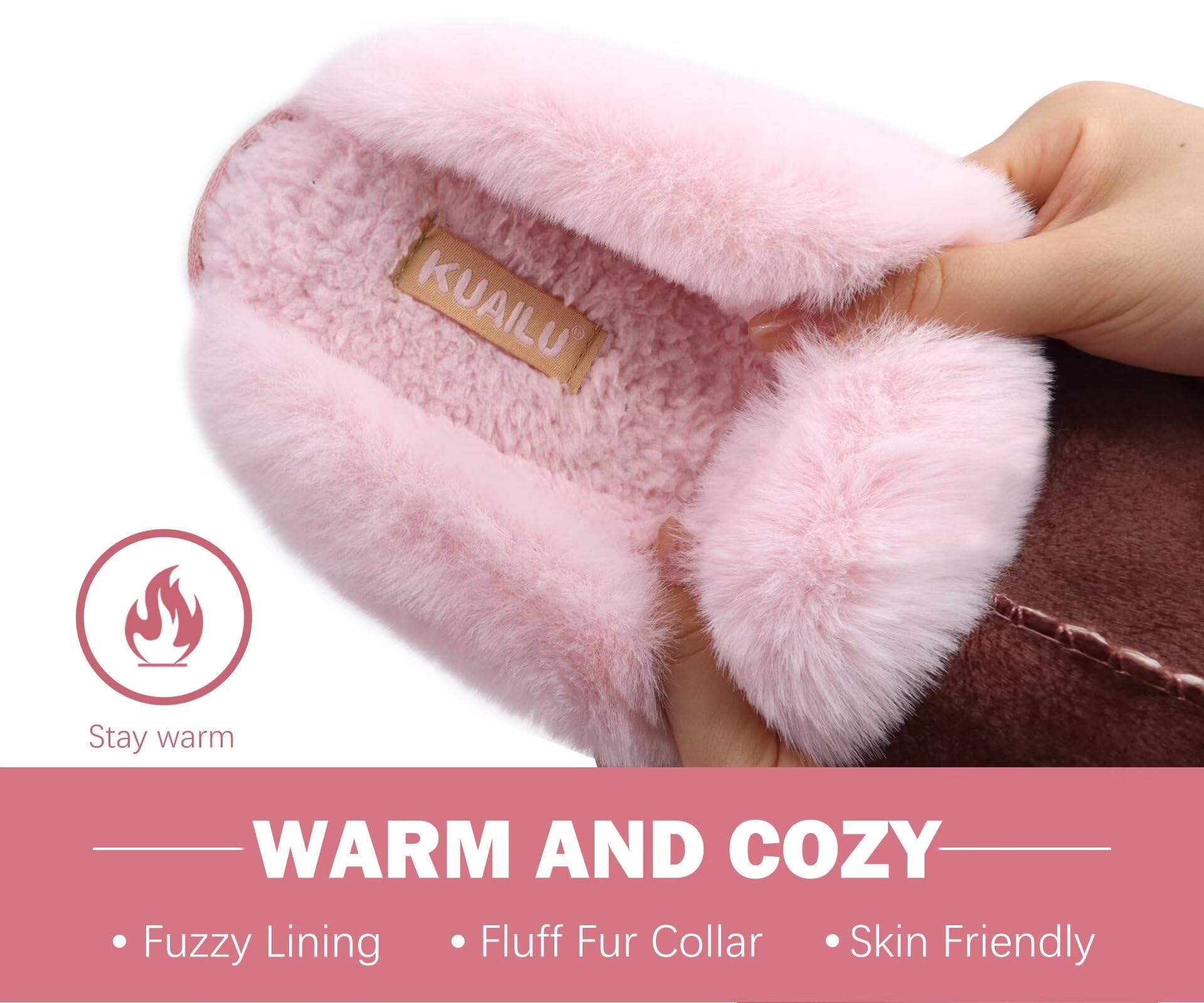 KuaiLu Pantofole Donna Invernali Pelose Pelle Chiuse Ciabatte Casa Calde Peluche Pelo Foderata Babbucce Comode Memory Foam Slippers Antiscivolo Suola Scarpe Nero 36