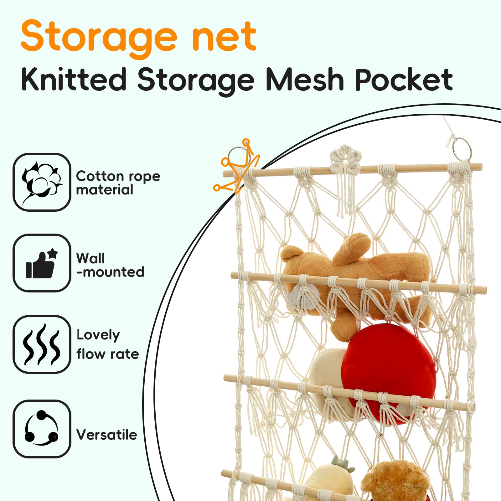 KHZSPP Stuffed Animal Net, 3 Tiers Stuffed Animal Net or Hammock Stuffeds Animals Corner Wall Hanging for Toy Storage Organizer Holder for Nursery Tidy Wall Sling