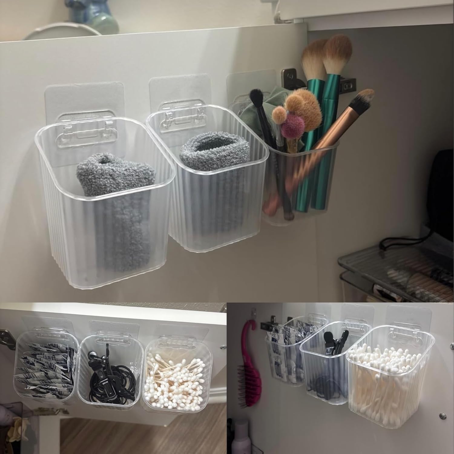 6Pack small Wall Mount Organizer, Adhesive Cabinet Door Storage Bins, Clear Makeup Container, Stackable Organizer Basket for Kitchen, Bathroom, Cabinet, Pantry, Office，Refrigerator Small Items storage - Image 7