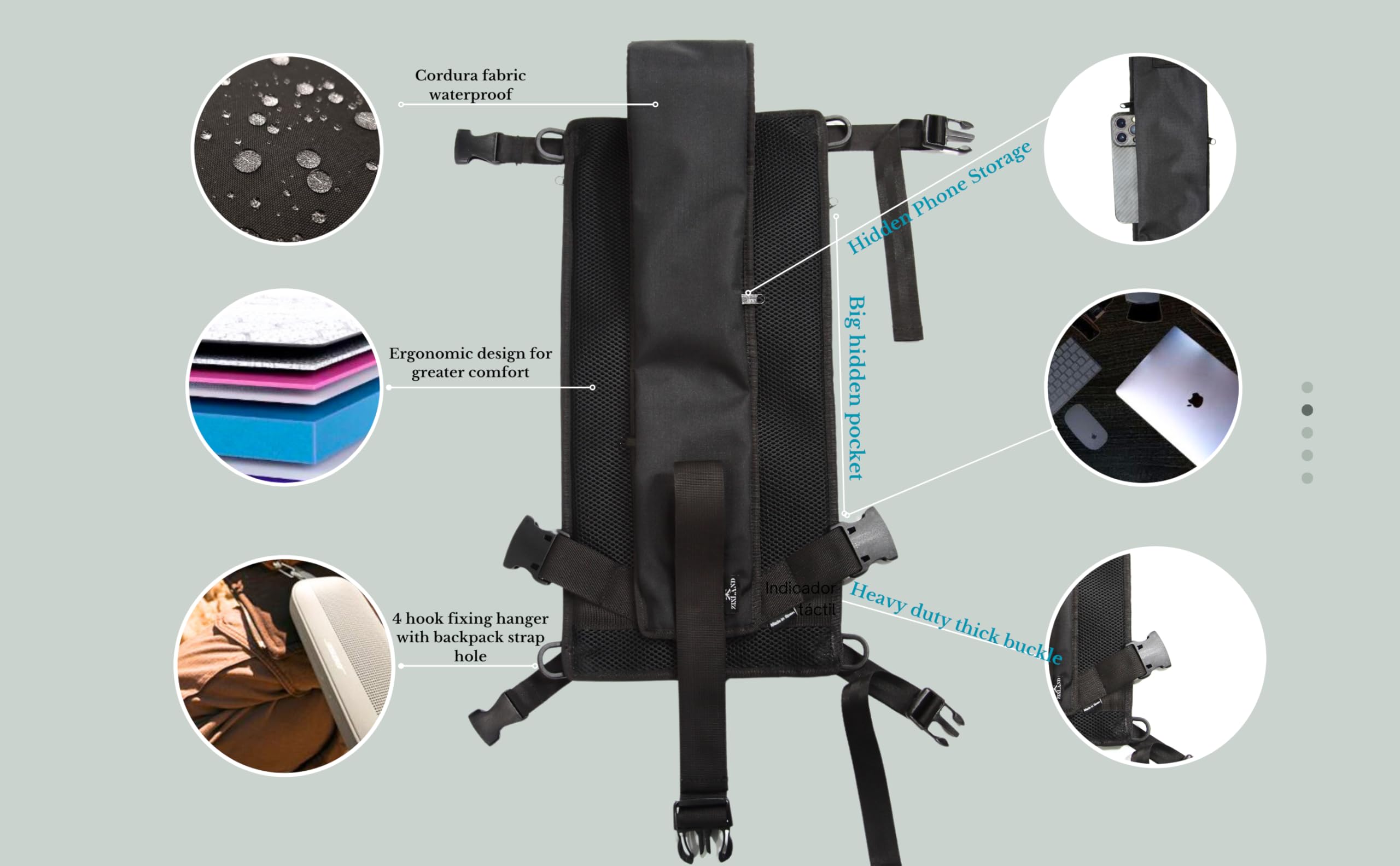 Sac Skateboard imperméable avec Poches secrètes, Sac à Dos réglable pour Planche à roulettes