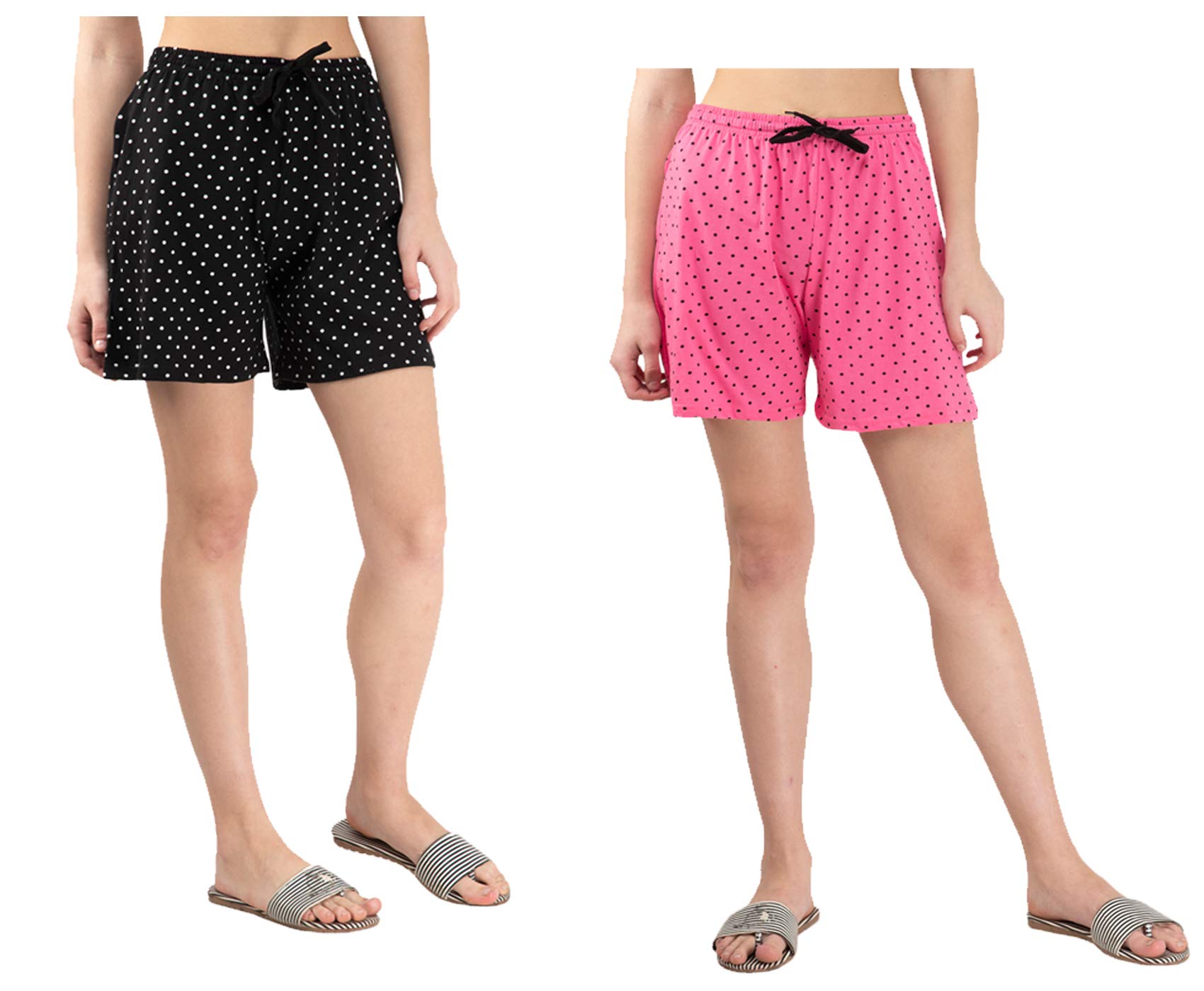 kayu Pack of 2 Women’s Polka Dot Printed Shorts with Drawstring Waist – Comfortable Casual Lounge Wear, Breathable Fabric, Stylish Summer Sleepwear Shorts for Women-picture-42