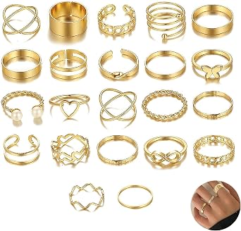 22 PCS Gold Rings for Women, Gold Ring Set, for Women, Dainty Simple Fashion Stackable Finger Rings Pack