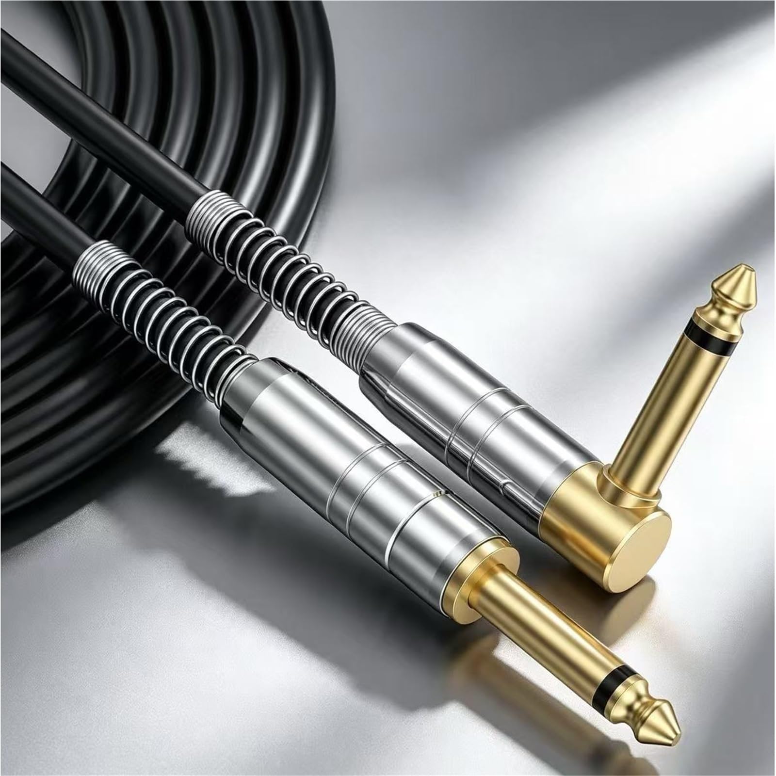 Kabel Do Gitary Gitara Pozłacany Kabel Mono 6,35 Mm Prosty Kątowy