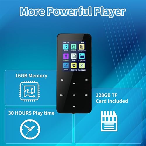 Miniatura 5 de 144GB MP3 Player with Bluetooth 5.2 Portable Multi-Function Music Player with HD Speaker,FM Radio, Voice Recorder, E-Book Slim Design Metal Shell