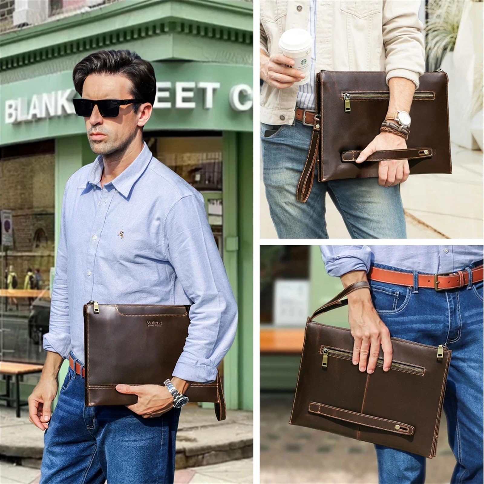 Pochette for laptop in pelle for computer da 14,2 pollici A4 Documenti Organizer Borsa da lavoro for uomo Borsa da lavoro
