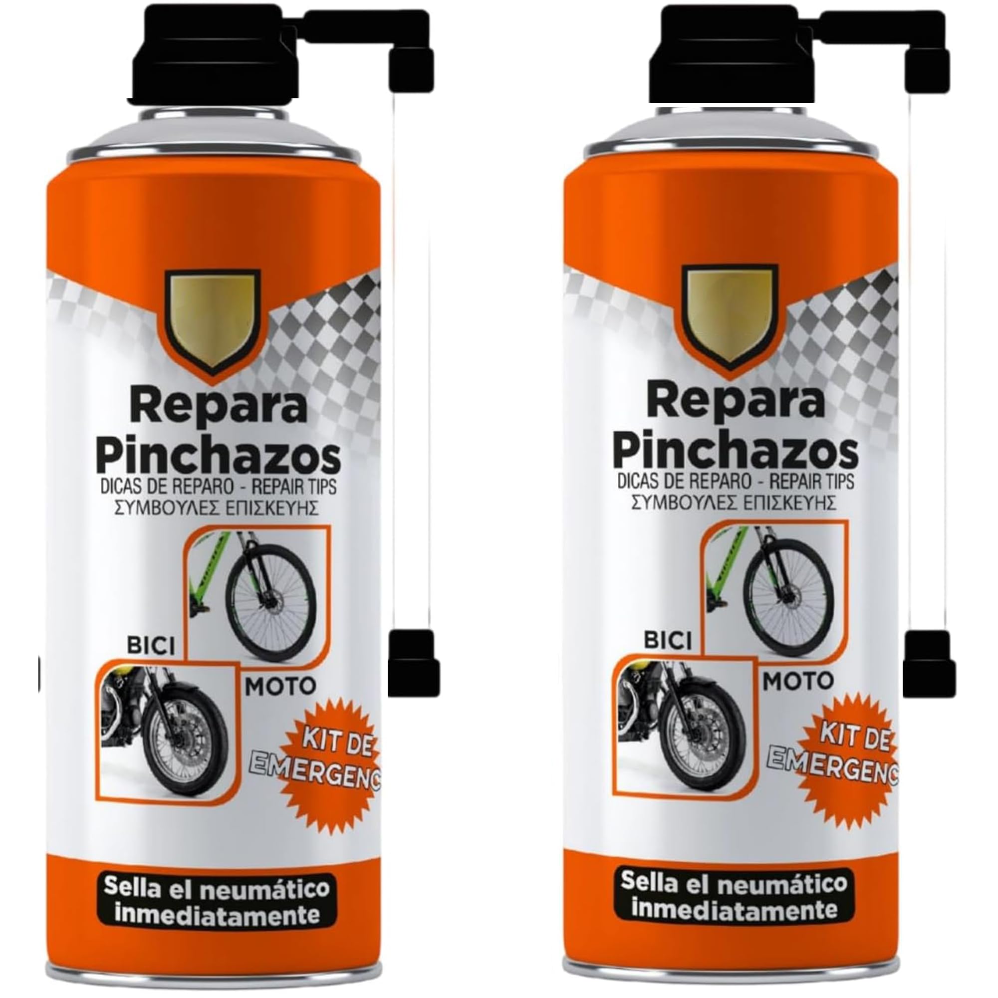 Spray Repara Pinchazos 200ml para Bicicletas, Motos y Patinetes – Sellador de Neumáticos de Emergencia, Sella y Reinfla al Instante, Kit Antipinchazos (2 Botella)