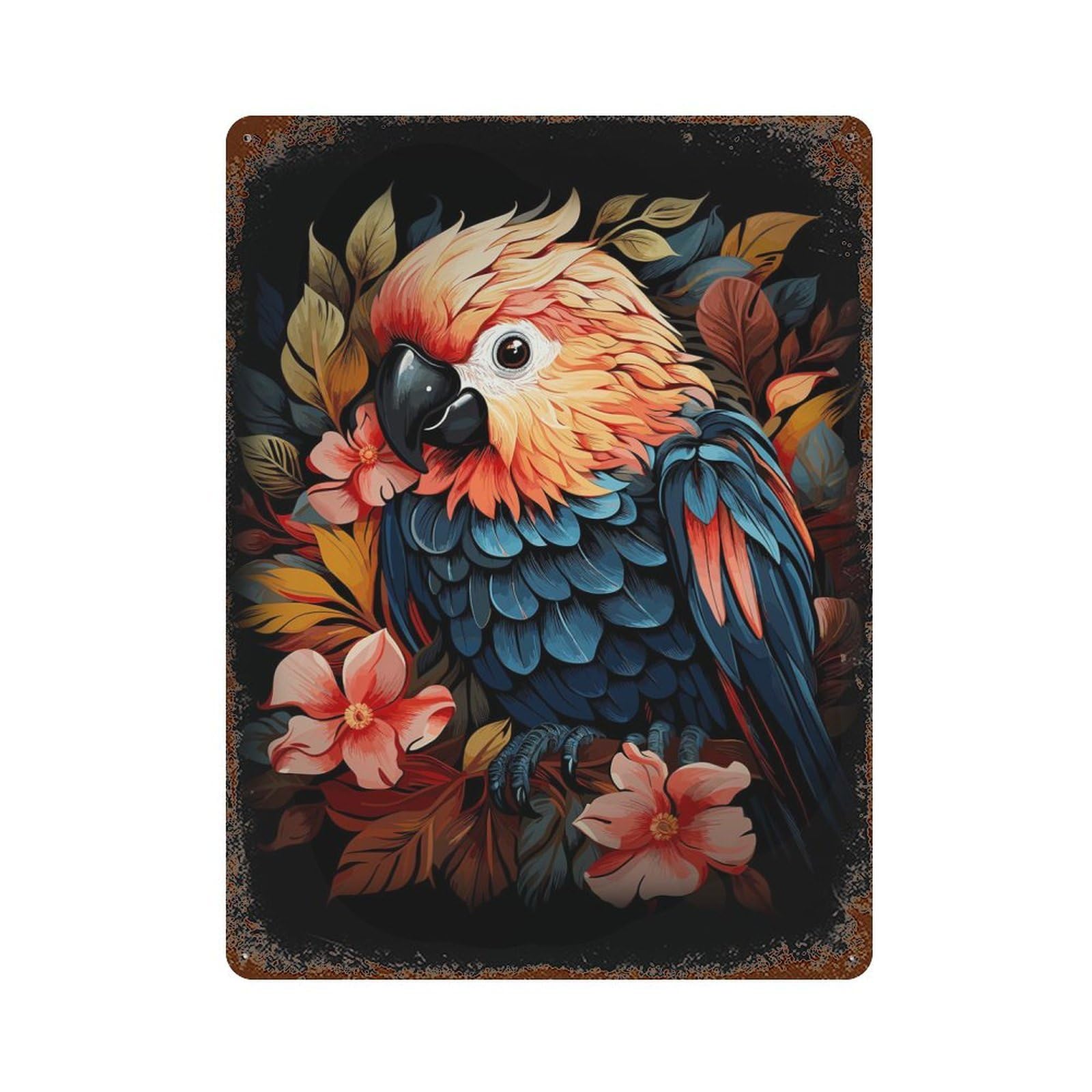 Stylish Parrot Painting Vintage Metal Tin Sign 15.7"x11.8", for Garage, Bar And Workshop Decor, Novelty Wall Decor