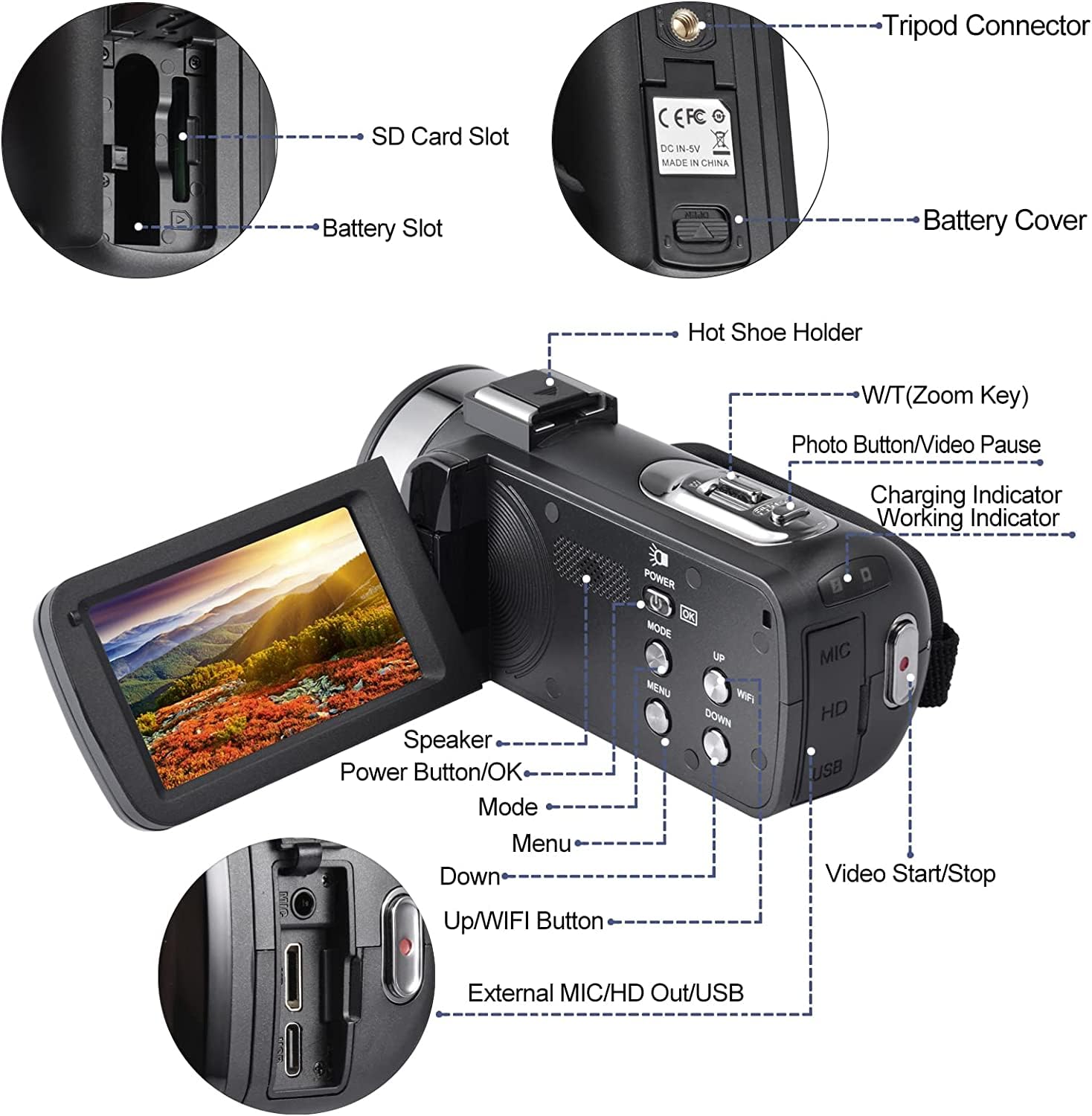 Acuvar Videocamera 4K 48MP Auto Focus 60FPS WiFi Vlogging Camera per YouTube Zoom 18X Videocamera Digitale con Mic, Stabilizzatore, Lettore di Schede SD, Scheda Micro SD da 64 GB, Kit Vlogging YouTube