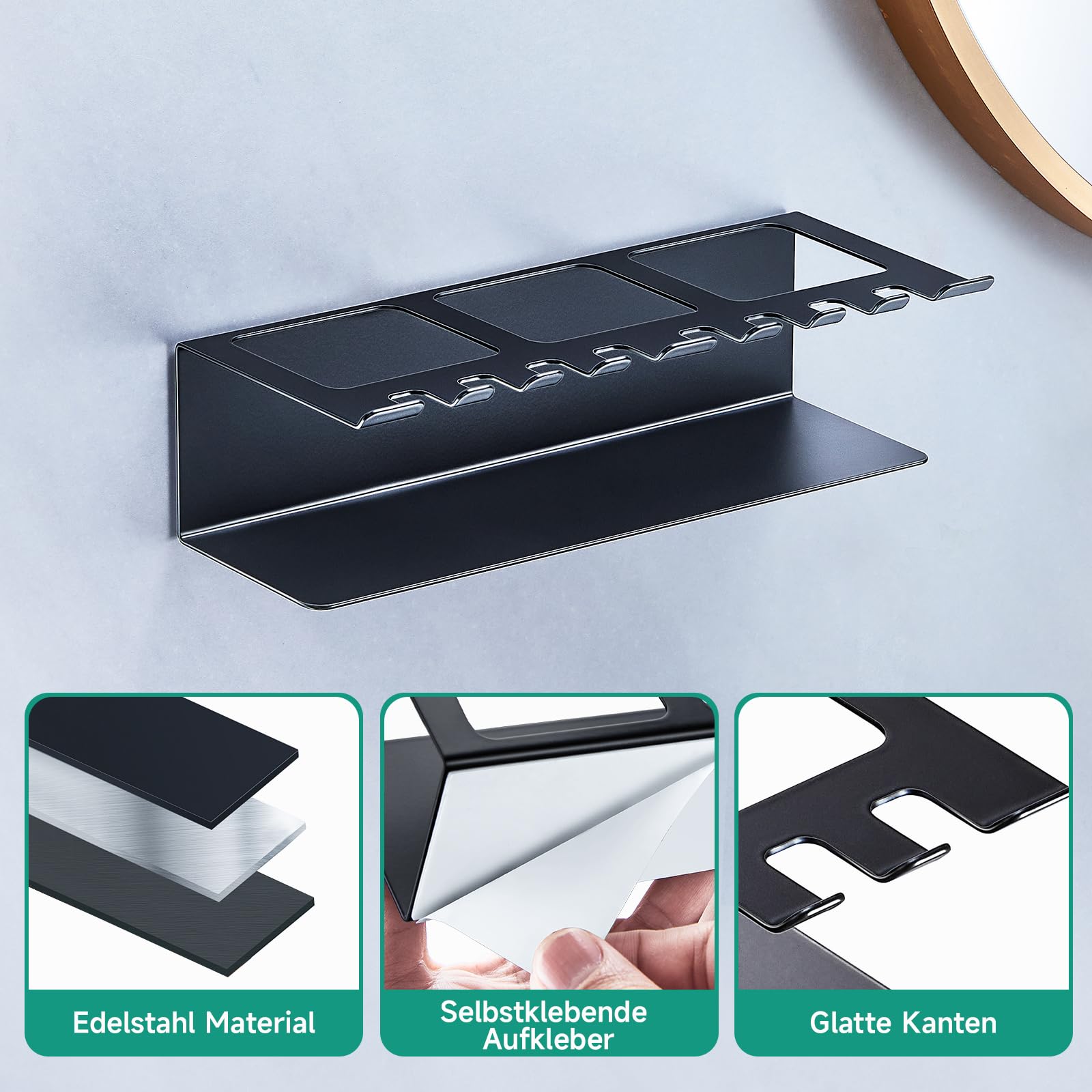 YYBO Zahnbürstenhalter Wandmontage - Schwarz, Ohne Bohren Für Elektrische Zahnbürsten