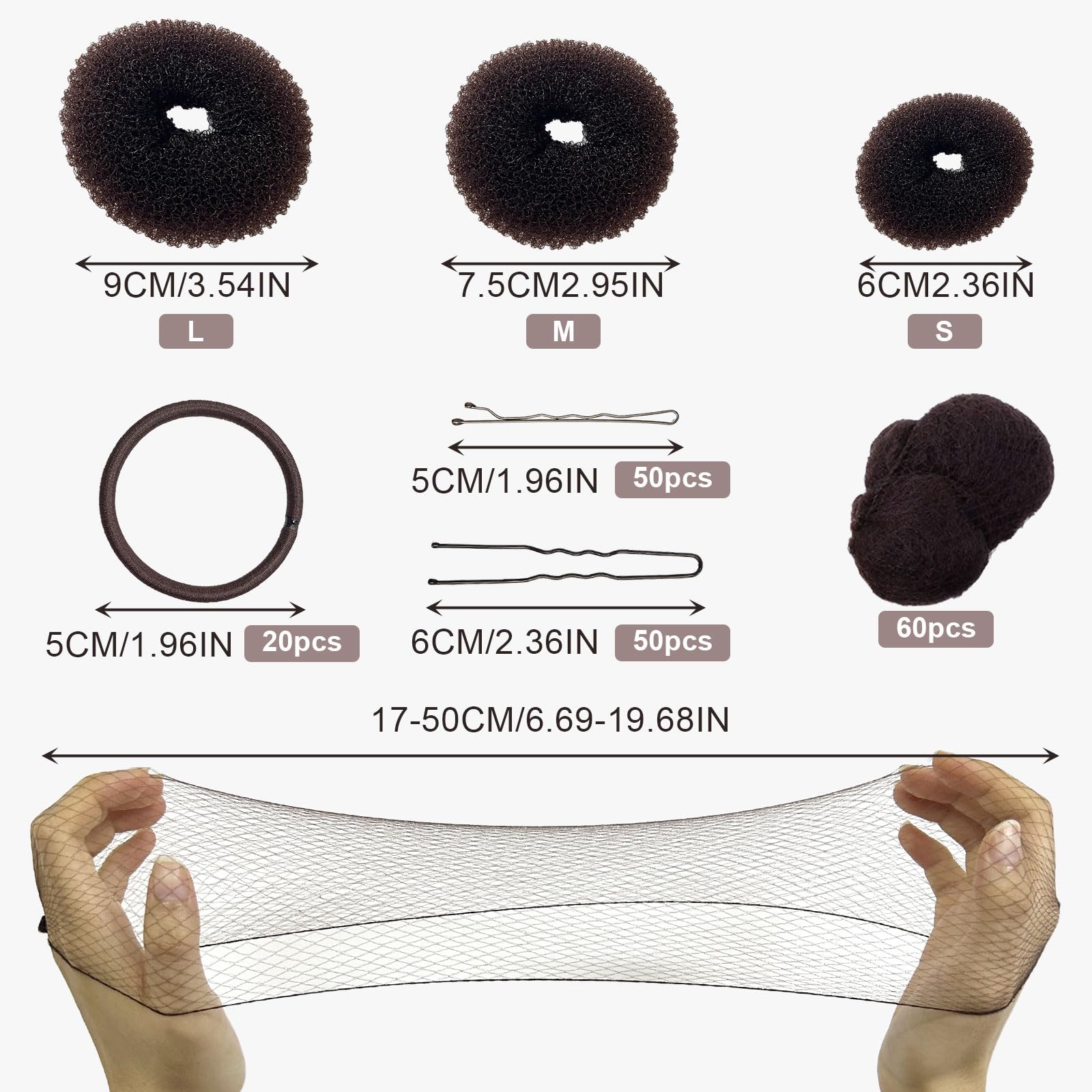 183 Piezas Juego de Hacer Moño 3 Donuts para el Pelo, Accesorios de Peinado para Bailarina de Ballet, Marrón