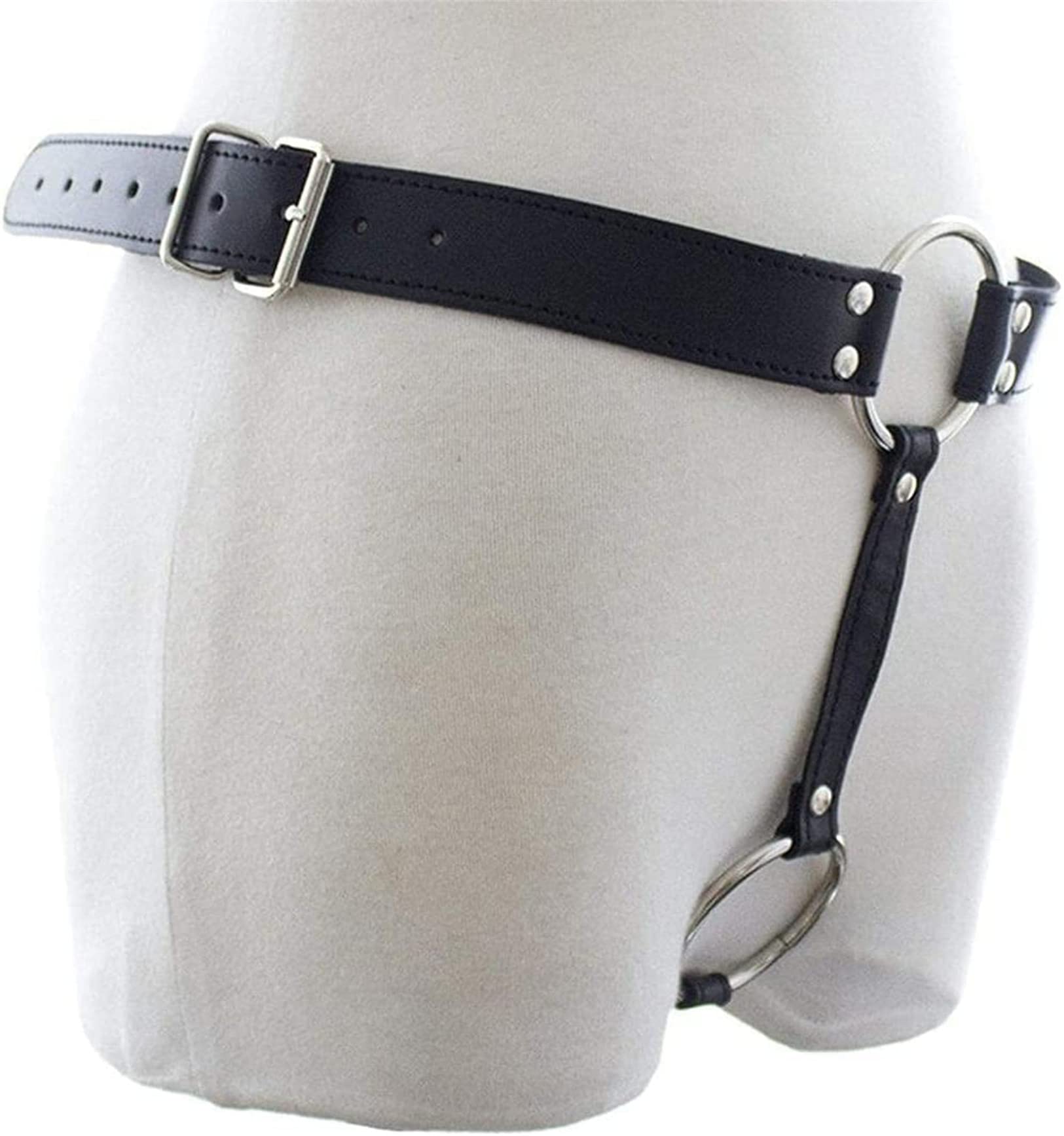 Heyie Women's Black Schwarz Leather Vibration Anal Butt Plug Harness With Cock Ring - Adjustable Sm Bondage Chastity Belt Device - Fetish Slave Open Underwear Panties Anal Butt Plug For Couples Man