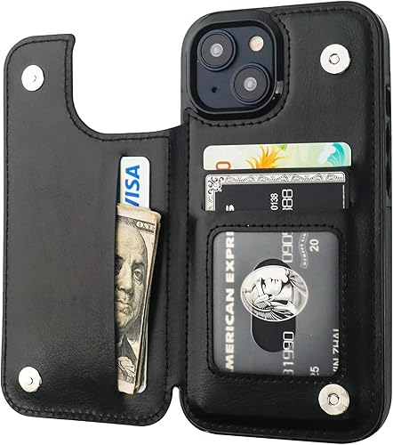 ONETOP Compatible con iPhone 15 Funda Tipo Cartera con Soporte para Tarjetas, Funda de Cuero PU con Soporte y Ranuras para Tarjetas, Doble Cierre