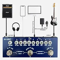 Pedal de graves de múltiplos efeitos, Processador de efeitos vocais com carregamento de IV 8 modelos AMP, Processador de múltiplos efeitos para guitarra elétrica, Phaser de refrão Reverb de retardo