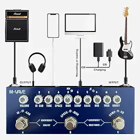 Pedal de graves de múltiplos efeitos, Processador de efeitos vocais com carregamento de IV 8 modelos AMP, Processador de múltiplos efeitos para guitarra elétrica, Phaser de refrão Reverb de retardo