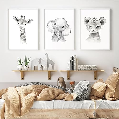 Miniatura 7 de Arte de pared de safari para cuarto de bebé, lienzo de animales de bebé, arte de pared para habitación de bebé, imágenes para niños, ilustraciones