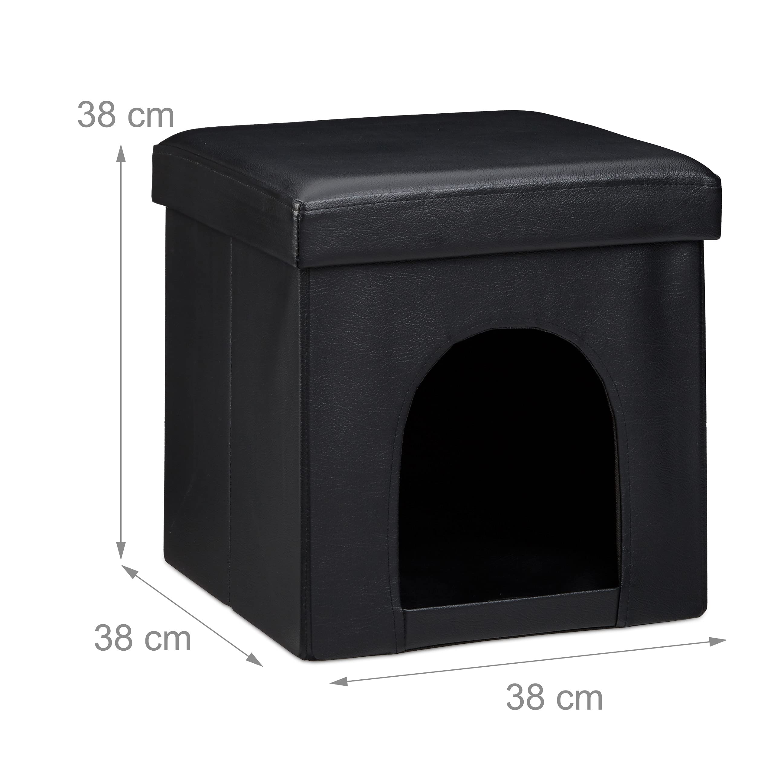 Relaxdays Set de 2 artículos para Mascotas, Comedero Doble XL, Altura Ajustable, Perros-Gatos, Taburete con casa para Perro, Negro