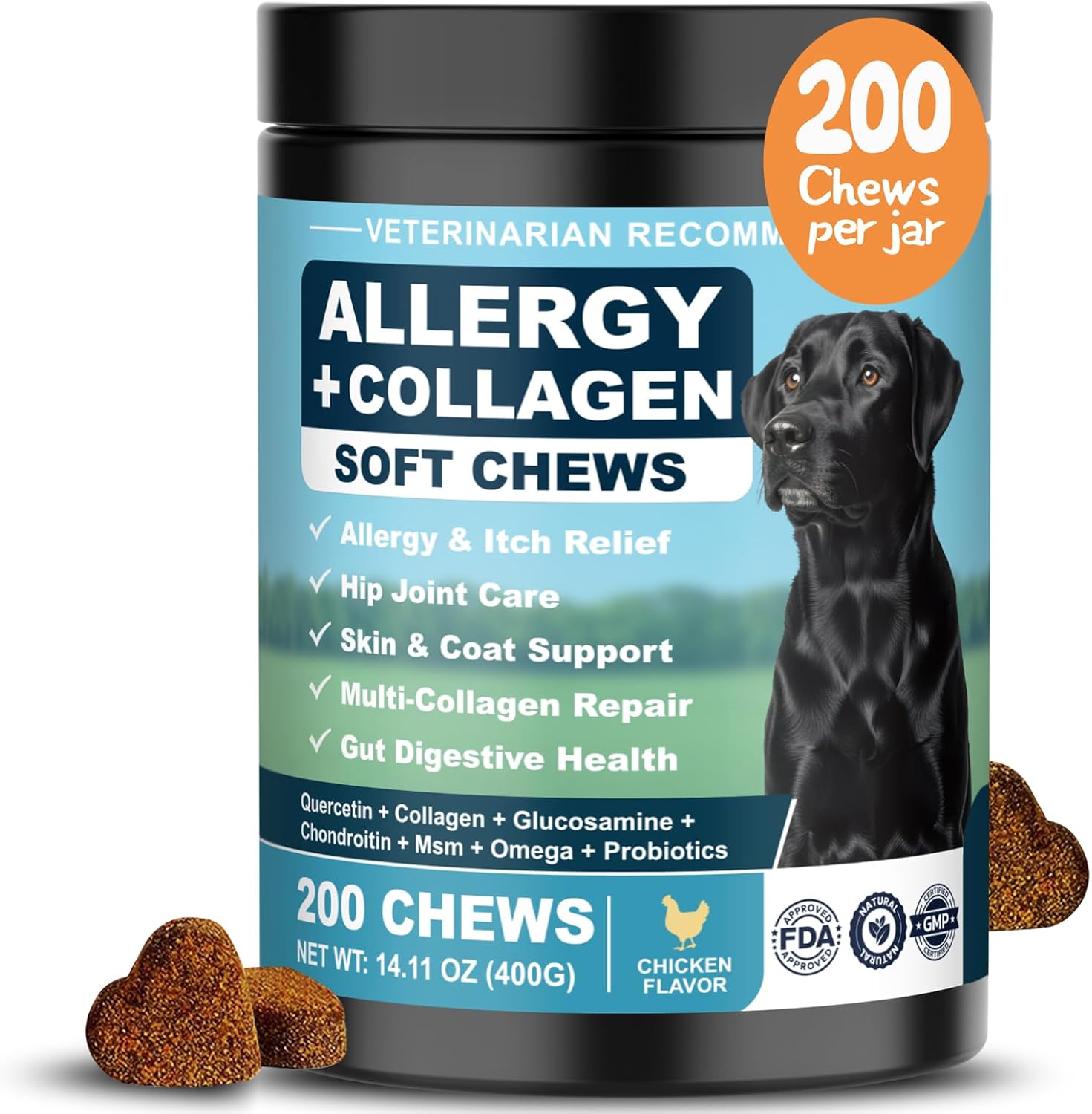 Dog Allergy Chews is Collagen Omega 3 Human Anti Itch Relief for Dogs Multivitamin Itching Skin Relief and Aller Immune Pet Allergy Chews Coat Licking Supplement Pills Meds Treats 200 Bites for Dogs
