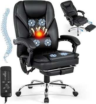 Massage Heated Office Chair with Foot Rest, Leather Desk Chair
