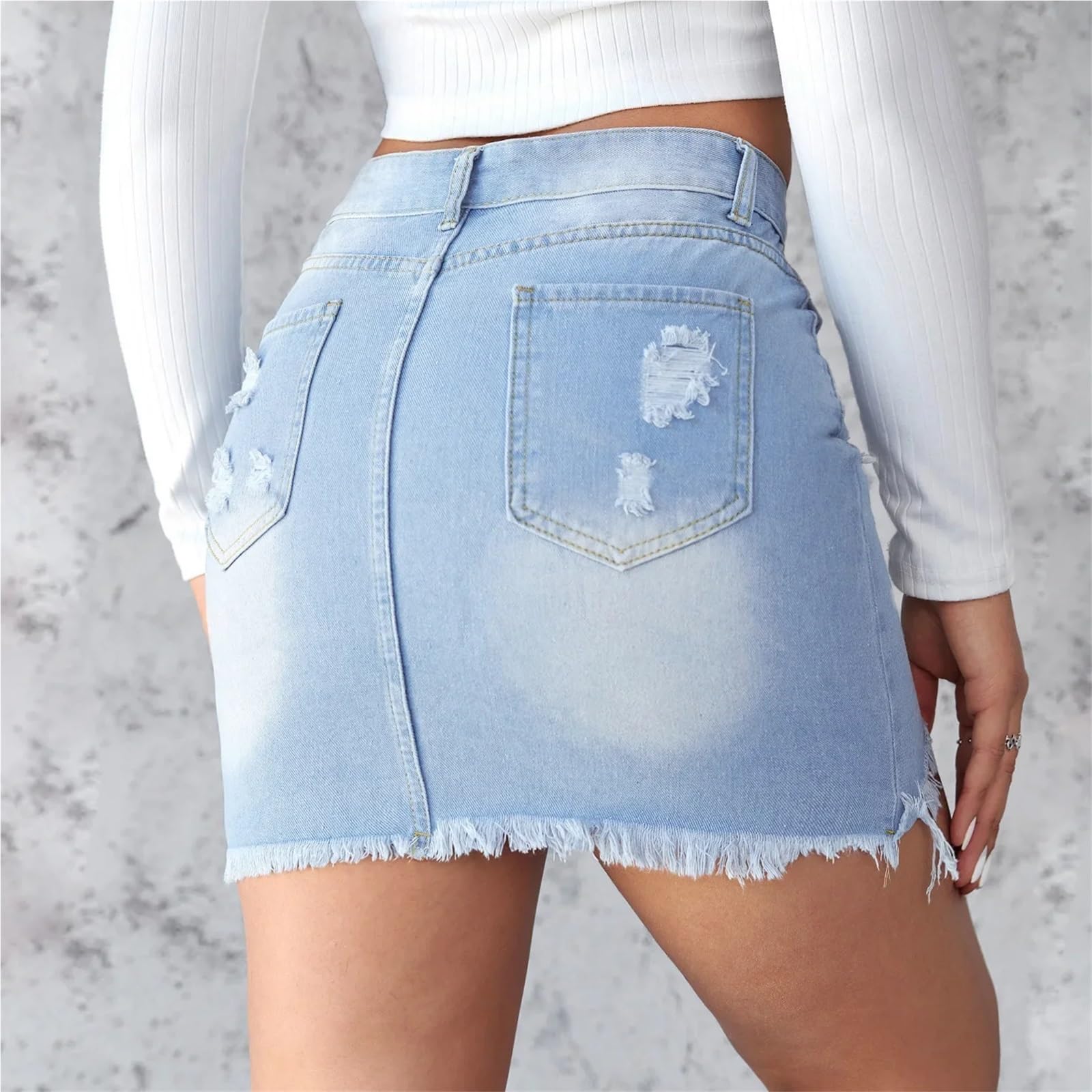 Gonna di jeans da donna corta a trapezio con bordi sexy in