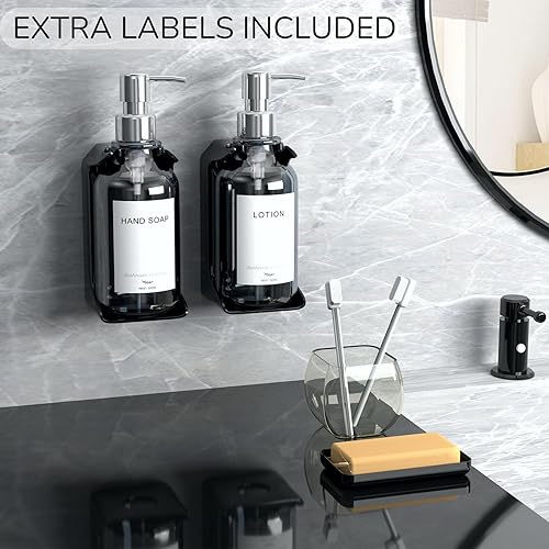 Miniatura 5 de Elegante dispensador de champú y acondicionador de pared, juego de 3 dispensadores de jabón de ducha de 16 onzas sin taladro, 3 cámaras con 6