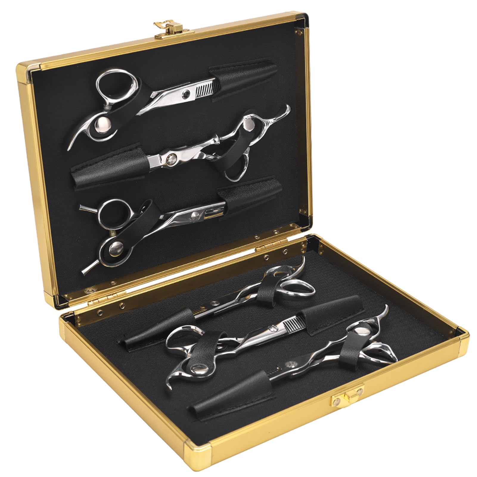 Leather Salon Scissors Storage Case,Scissor Case Shear Case for Hair Stylist Hairdressers Leather Salon Comb and Scissors Holder Hair Cutting Scissors Shears Storage(Type B-6 Scissors Place Golden)