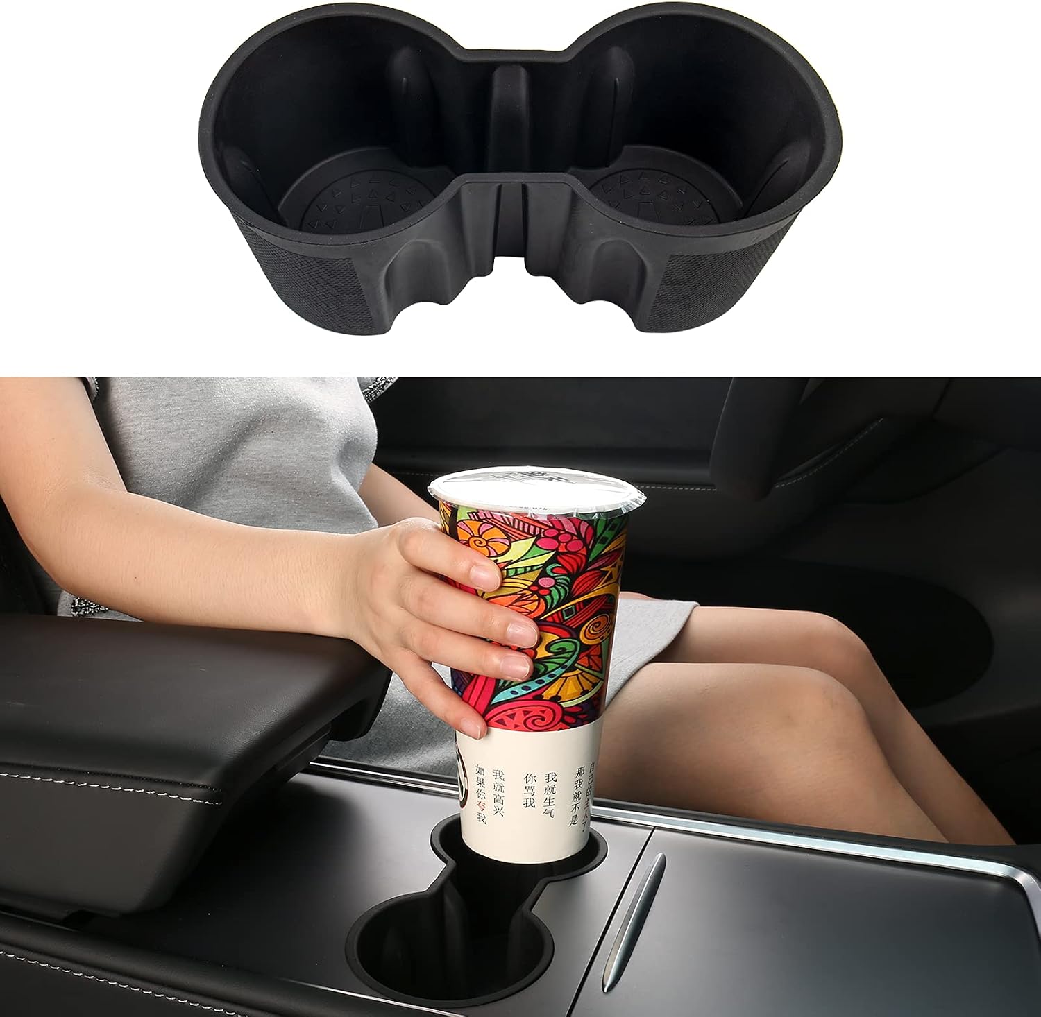 Carwiner Cup Holder for Tesla Model 3/Y 2021 2022 2023 Center Console Accessories Slot Slip Limit Clip Water Cup Hoder Insert