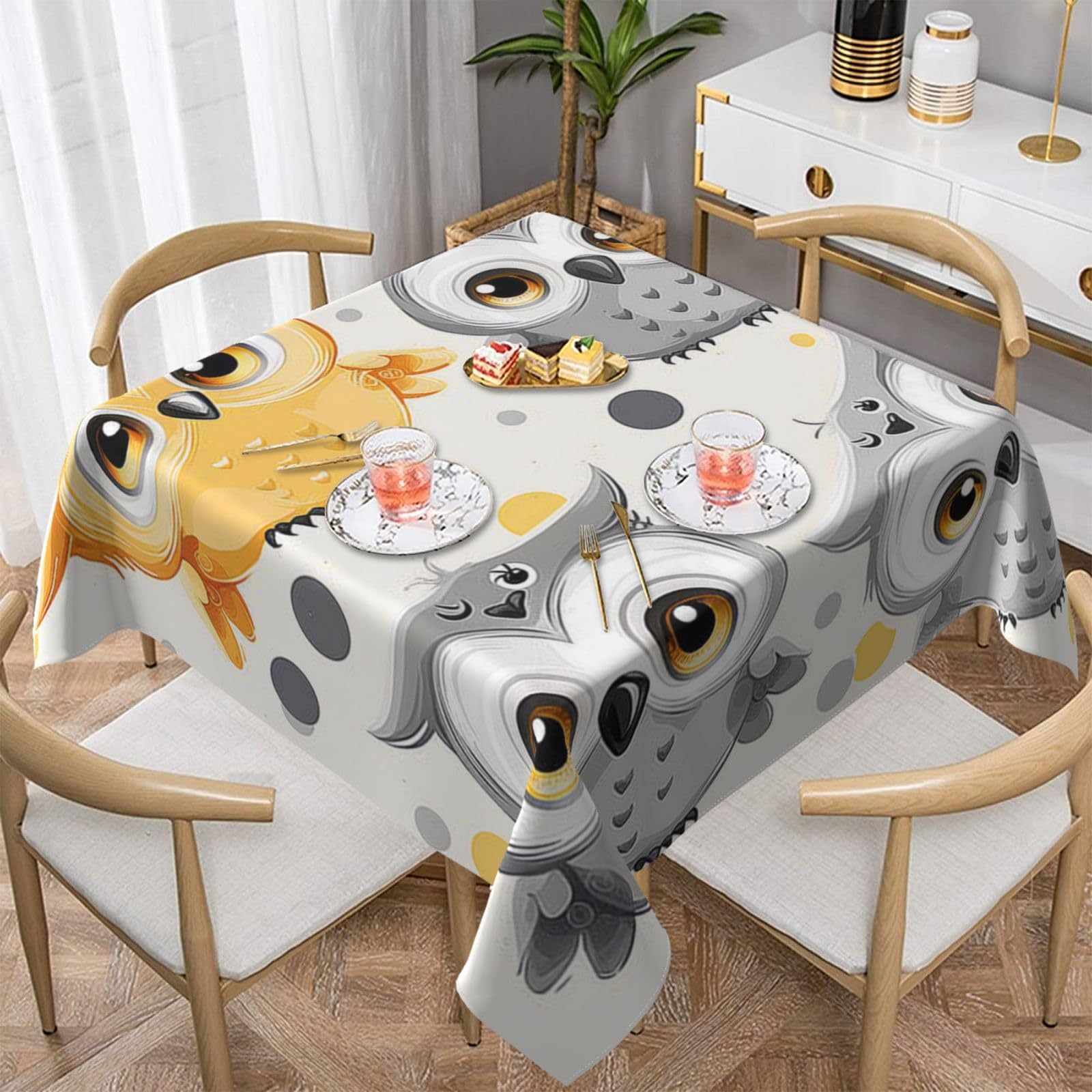 WPKJU Animal Cartoon Owls Cute Printed Square Tablecloth 54x54 inch Water Resistant Table Cover Washable Rectangle Table Cloth for Dining Tables