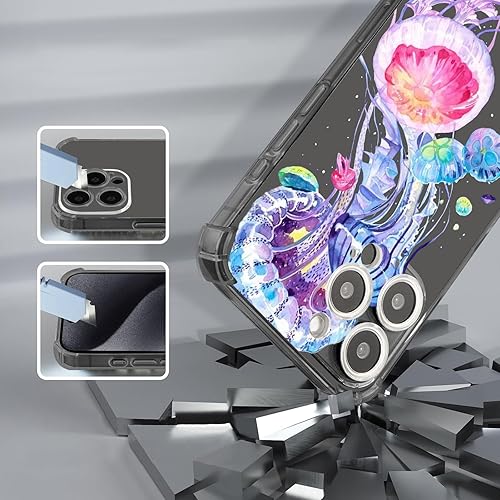 Vista 333 de Roemary Funda púrpura para iPhone 14 Pro Max con diseño de caballo azul, patrón de acuarela con protector de pantalla