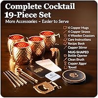 Vista 5 de Tazas de cobre Moscow Mule – Juego de 4 tazas de regalo únicas hechas a mano, martilladas por artesanos, tazas de cobre sólido 100% puro de 16 onzas
