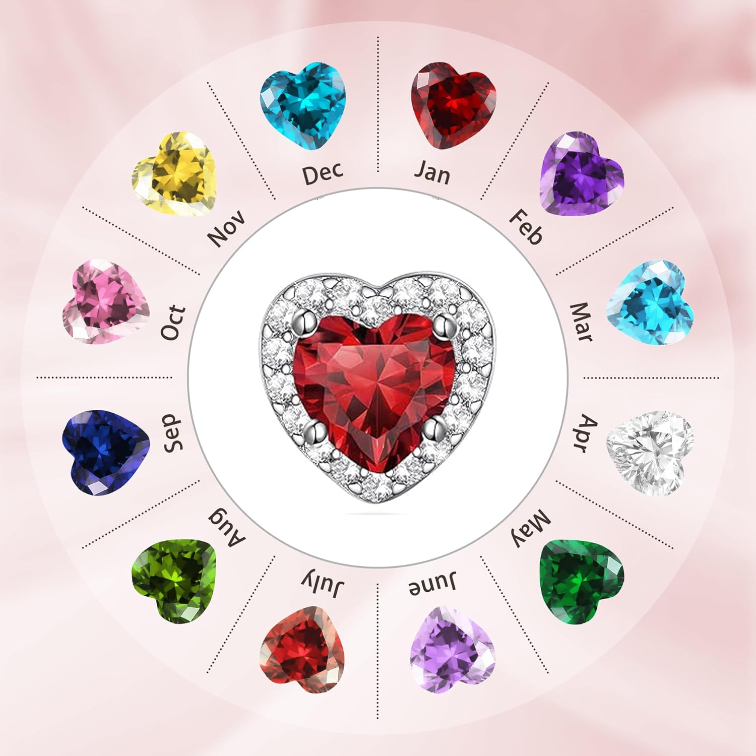 BAYLAY Birthstone Earrings for Women, S925 Sterling Silver Earrings Heart Birthstone Stud Earrings with Cubic Zirconia, Birthday Jewelry Gift for Women Mom Grandma, Christmas Gifts for Her - Image 7