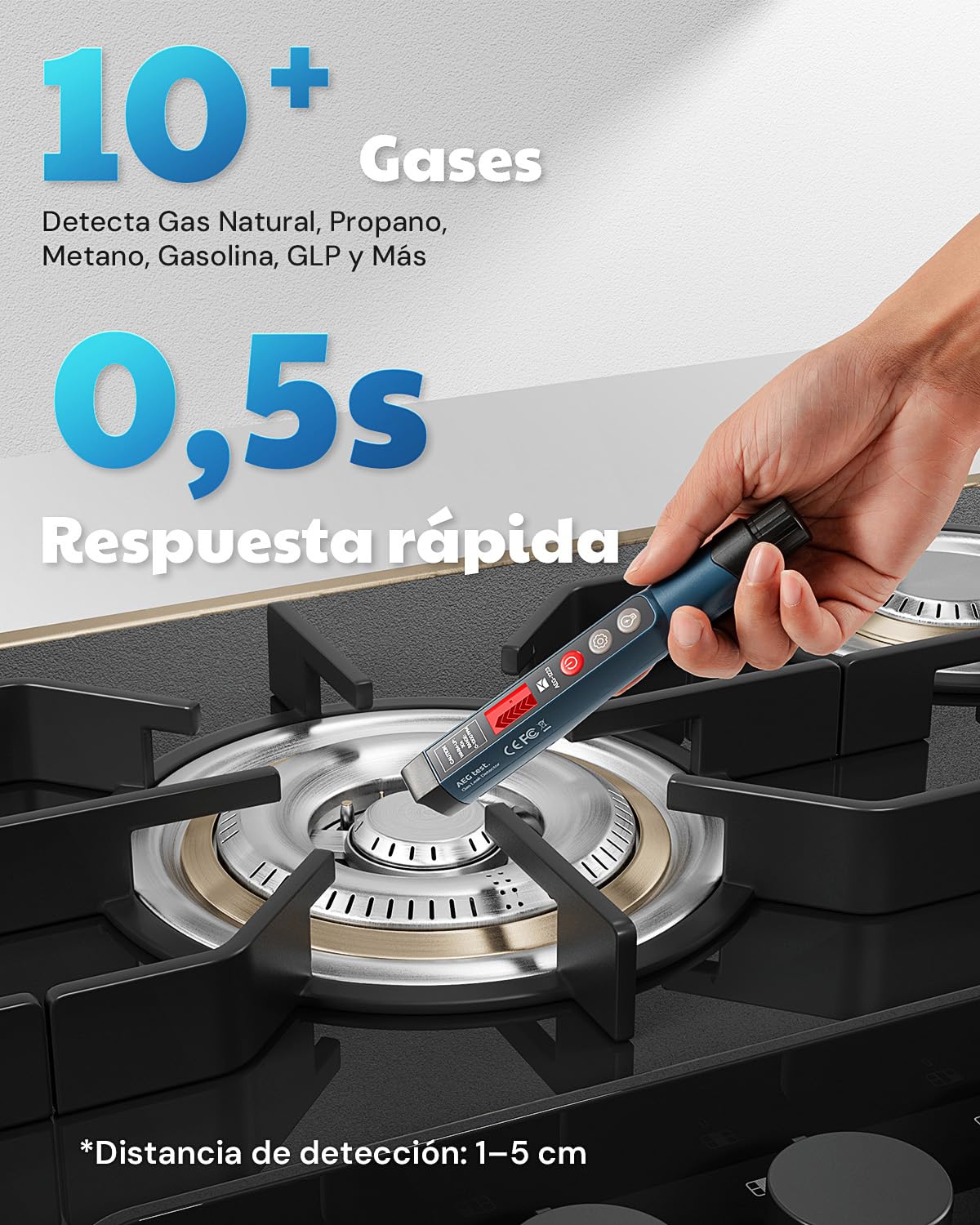1223 Detector de Fugas de Gas con Alarma Visual y Sonora, Luz Incorporada, Detector de Gas Natural para Localizar Fugas de Gases Combustibles como Metano, Propano para el Hogar
