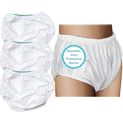 Essential Medical Supply Quik-Sorb Pull On Reusable Vinyl Incontinent Pants - 3 Pack of Medium Size from 30in to 36in, Durable and Comfortable Vinyl Incontinence Underwear for Adults and Seniors