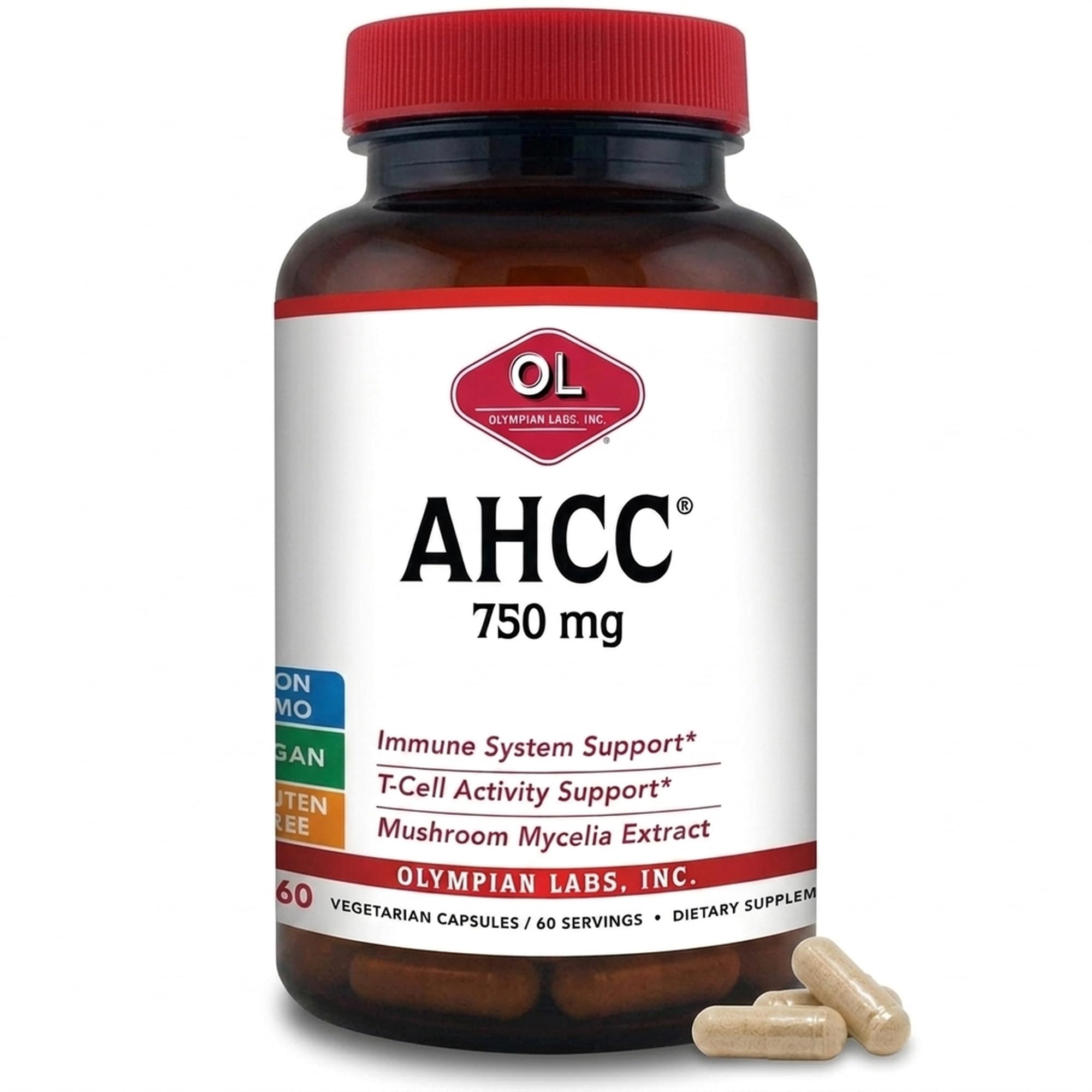 Olympian Labs Premium AHCC Supplement–750mg of AHCC per Capsule–Supports Immune Health, Liver Function, and Natural Killer Cell Activity- 60 Caps 60 Count (Pack of 1)