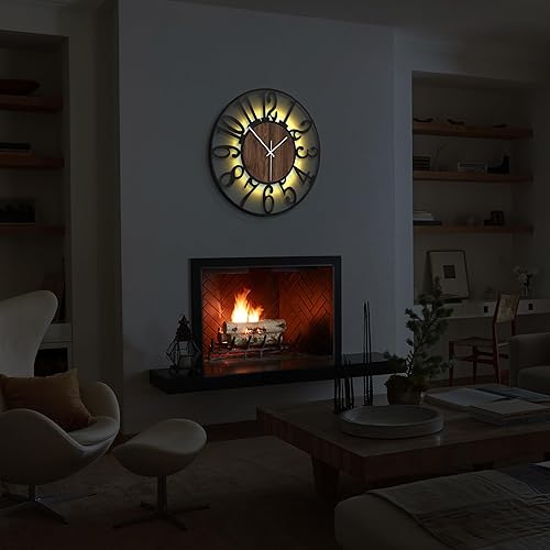 Miniatura 7 de Reloj de pared ultra silencioso de 24 pulgadas con luz nocturna, reloj de pared decorativo que brilla en la oscuridad, funciona con pilas, relojes