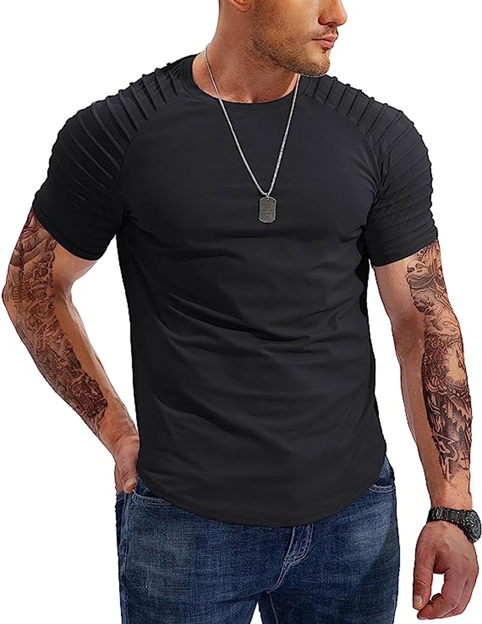 Paquete de 3 camisetas largas Hispter para hombre con mangas plisadas, atléticas raglán para entrenamiento, gimnasio, culturismo