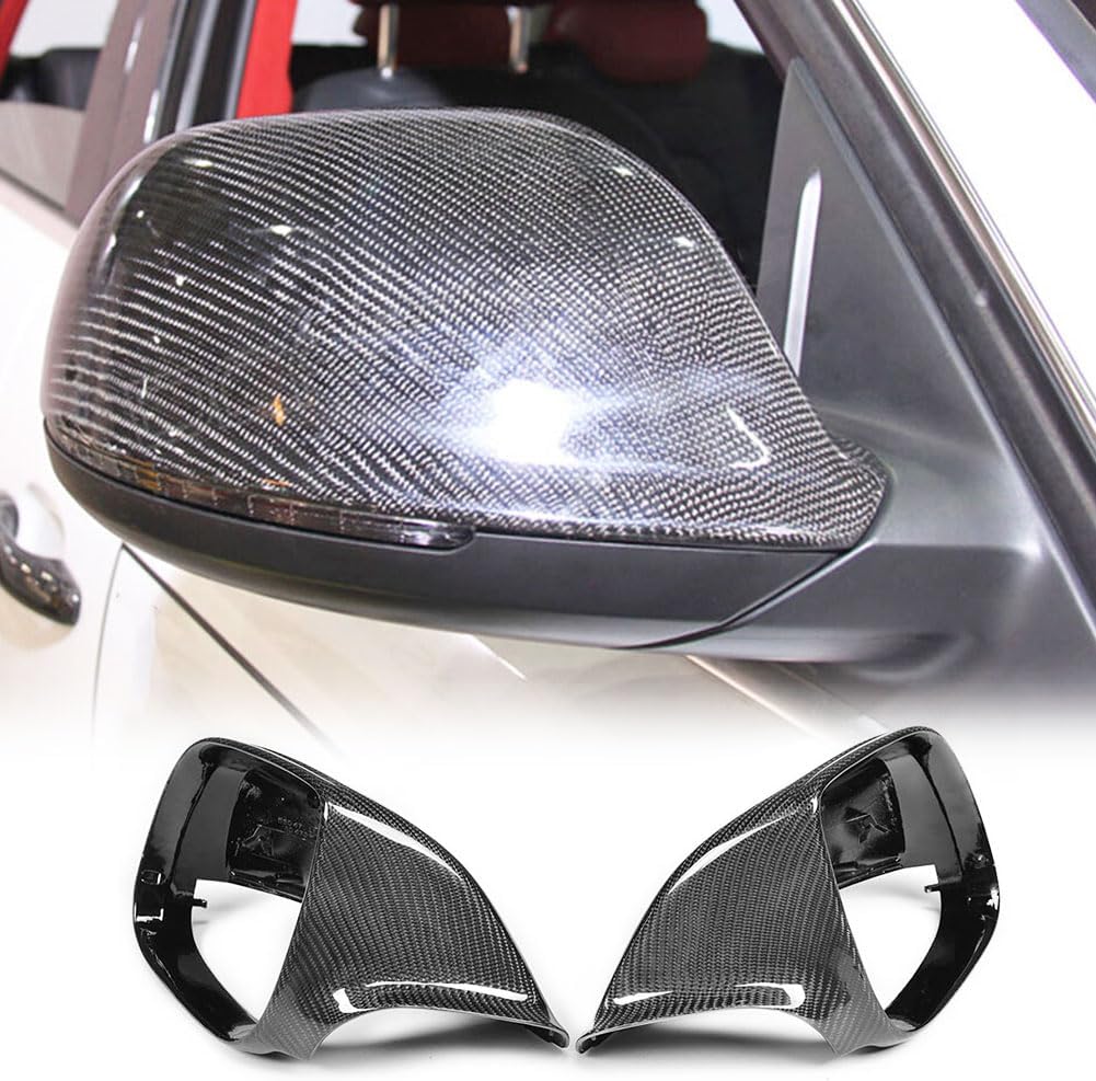 Carbon Fiber Mirror Caps for Audi Q5 SQ5 2009-2017 & Q7 SQ7 2009-2015 Aftermarket Tuning Carbon Fiber Rearview Mirror Covers Side Caps Body Kit (Without Side Lane Assist Hole)